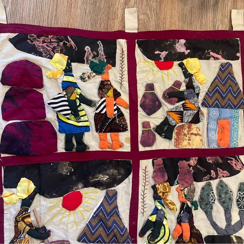 Weya 6 Panel Story Quilt Village Life Zimbabwe African Wall Art Handmade - Picture 2 of 9